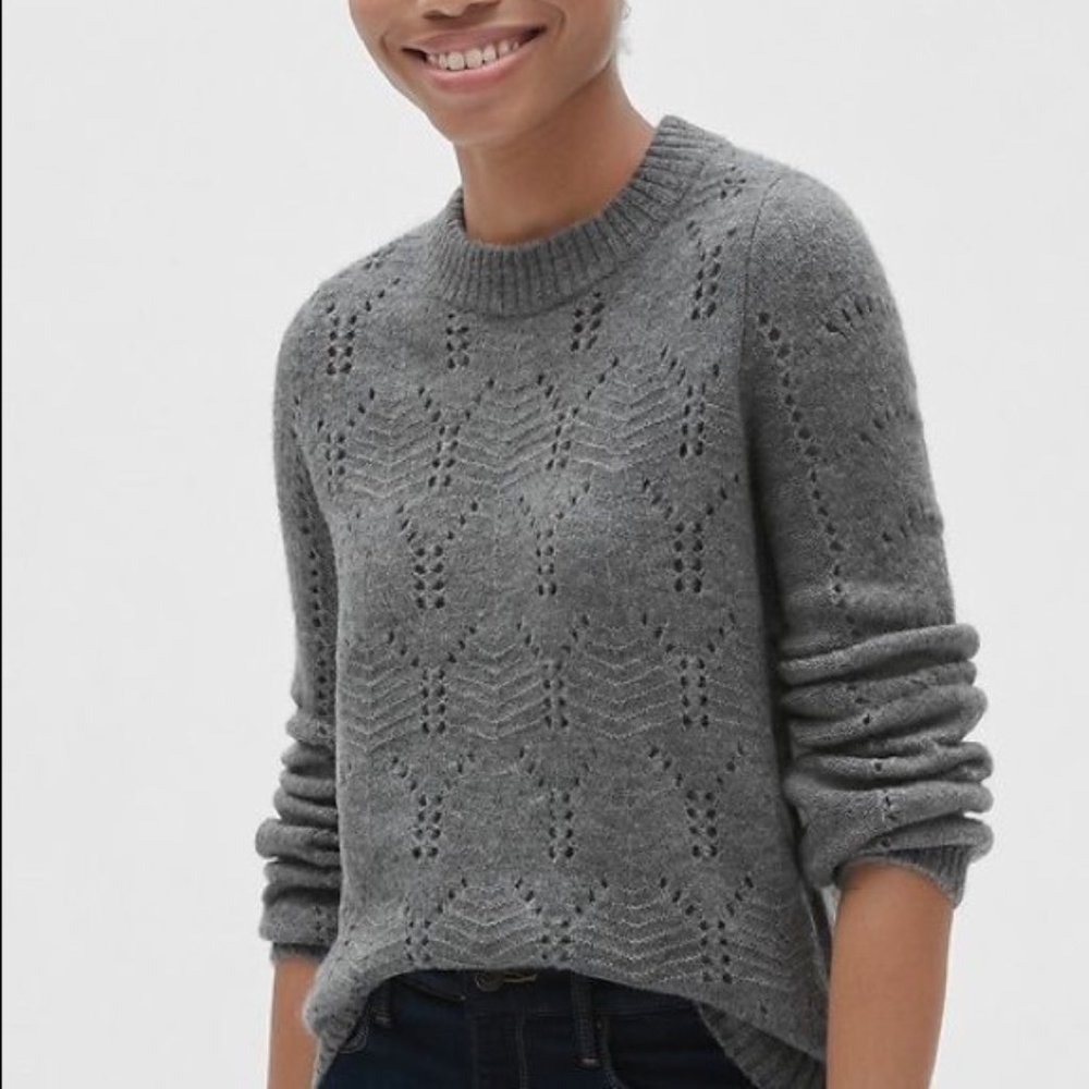 GAP Gray Pointelle Crew Neck Sweater
